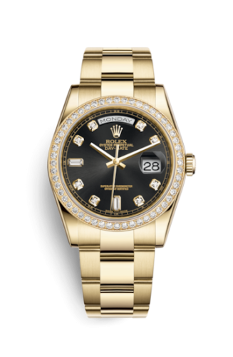 Rolex 118348-0096 : Day-Date 36 Yellow Gold Diamonds / Oyster / Black Diamonds