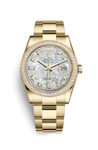 Rolex 118348-0100 : Day-Date 36 Yellow Gold Diamonds / Oyster / MOP
