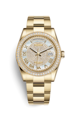Rolex 118348-0127 : Day-Date 36 Yellow Gold Diamonds / Oyster / Paved Roman