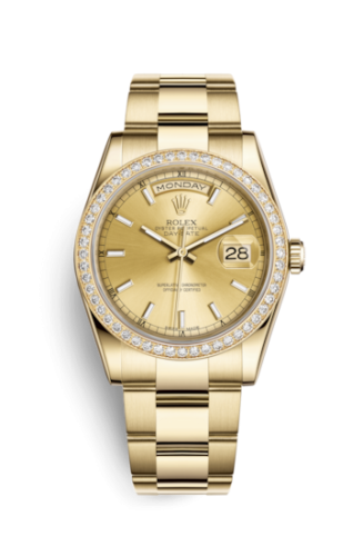Rolex 118348-0134 : Day-Date 36 Yellow Gold Diamonds / Oyster / Champagne