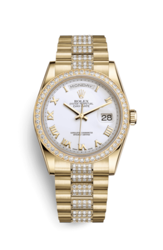 Rolex 118348-0151 : Day-Date 36 Yellow Gold Diamonds / President Diamonds / White Roman