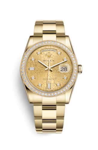 Rolex 118348-0152 : Day-Date 36 Yellow Gold Diamonds / Oyster / Champagne Computer