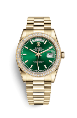 Rolex 118348-0161 : Day-Date 36 Yellow Gold Diamonds / President / Green
