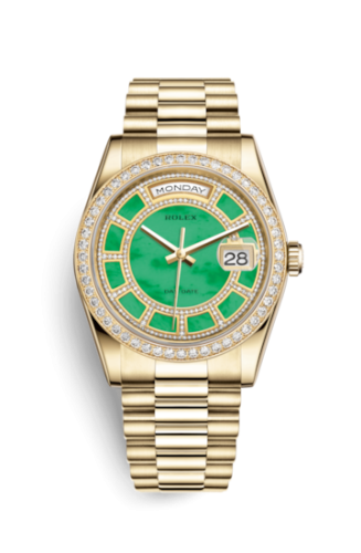 Rolex 118348-0180 : Day-Date 36 Yellow Gold Diamonds / President / Green Jade Carousel