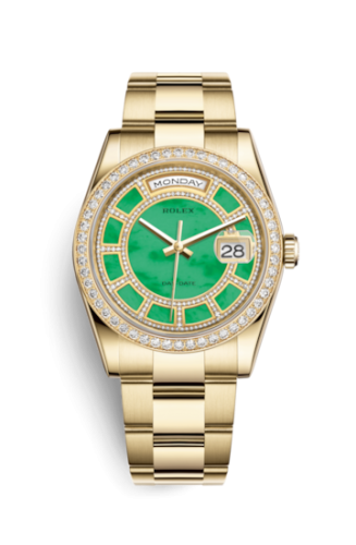 Rolex 118348-0181 : Day-Date 36 Yellow Gold Diamonds / Oyster / Green Jade Carousel