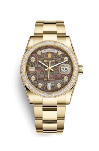 Rolex 118348-0224 : Day-Date 36 Yellow Gold Diamonds / Oyster / Black MOP Computer