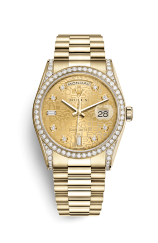 Rolex 118388-0017 : Day-Date 36 Yellow Gold Diamonds / President  / Champagne Computer
