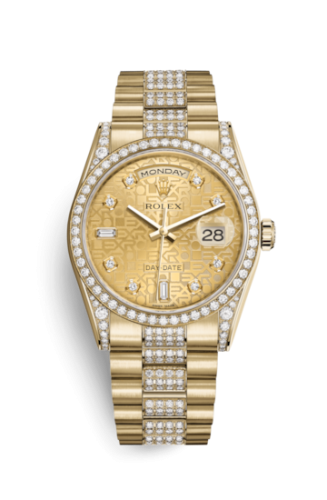Rolex 118388-0033 : Day-Date 36 Yellow Gold Diamonds / President Diamonds / Champagne Computer