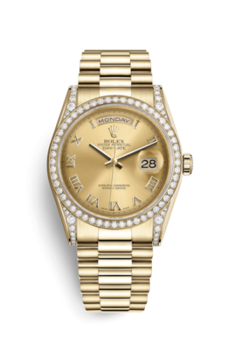 Rolex 118388-0036 : Day-Date 36 Yellow Gold Diamonds / President  / Champagne Roman