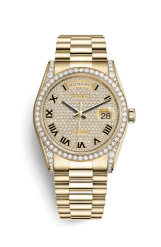 Rolex 118388-0043 : Day-Date 36 Yellow Gold Diamonds / President  / Paved Roman