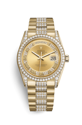 Rolex 118388-0063 : Day-Date 36 Yellow Gold Diamonds / President Diamonds / Champagne Roman