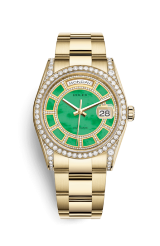Rolex 118388-0148 : Day-Date 36 Yellow Gold Diamonds / Oyster / Green Jade Carousel