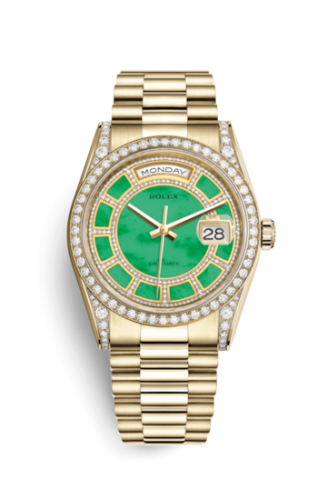 Rolex 118388-0157 : Day-Date 36 Yellow Gold Diamonds / President / Green Jade Carousel
