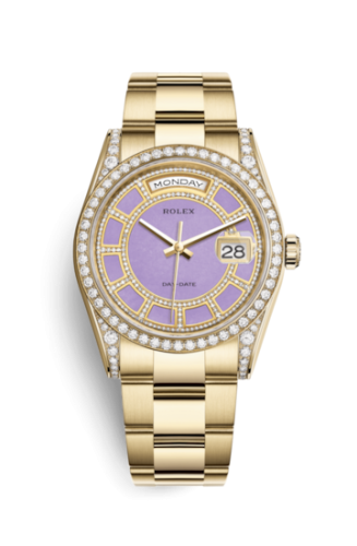 Rolex 118388-0158 : Day-Date 36 Yellow Gold Diamonds / Oyster / Lavender Jade Carousel