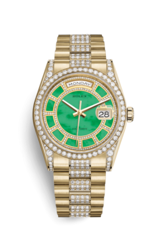 Rolex 118388-0159 : Day-Date 36 Yellow Gold Diamonds / President Diamonds / Green Jade Carousel