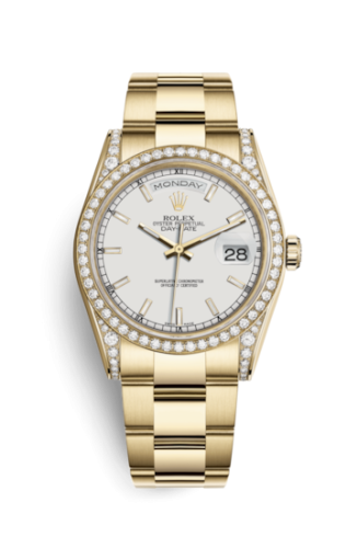 Rolex 118388-0187 : Day-Date 36 Yellow Gold Diamonds / Oyster / White