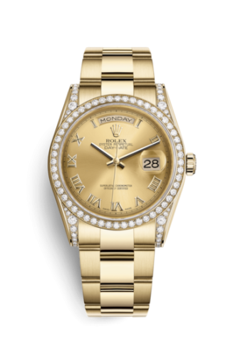 Rolex 118388-0189 : Day-Date 36 Yellow Gold Diamonds / Oyster / Champagne Roman