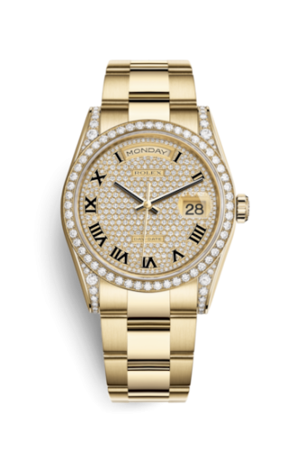 Rolex 118388-0192 : Day-Date 36 Yellow Gold Fluted / Oyster / Paved 