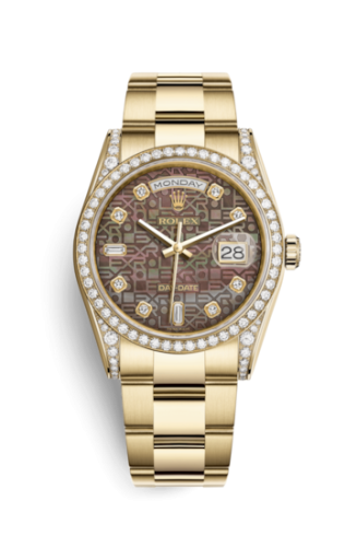 Rolex 118388-0193 : Day-Date 36 Yellow Gold Diamonds / Oyster / Black MOP Computer