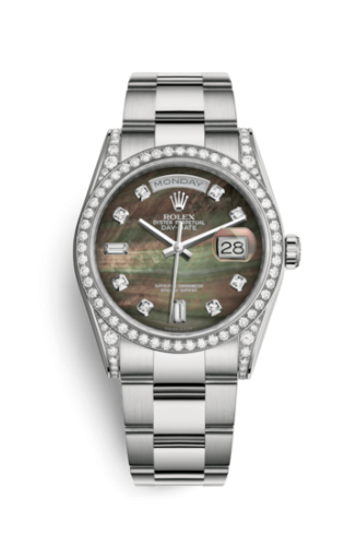 Rolex 118389-0057 : Day-Date 36 White Gold Diamonds / Oyster / Black MOP