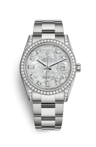 Rolex 118389-0069 : Day-Date 36 White Gold Diamonds / Oyster / MOP