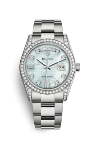 Rolex 118389-0096 : Day-Date 36 White Gold Diamond / Oyster / Oxford MOP
