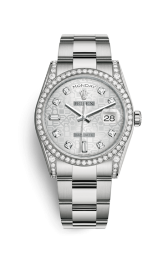 Rolex 118389-0122 : Day-Date 36 White Gold Diamonds / Oyster / Silver Computer