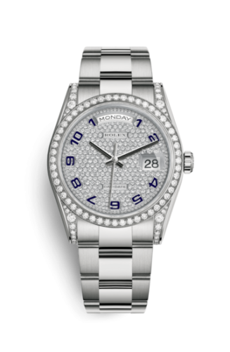 Rolex 118389-0123 : Day-Date 36 White Gold Diamonds / Oyster / Paved