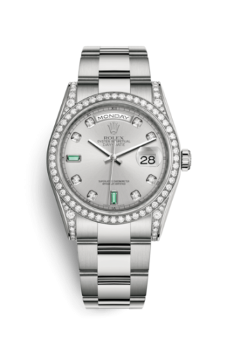 Rolex 118389-0124 : Day-Date 36 White Gold Diamond / Oyster / Silver Diamond Emerald