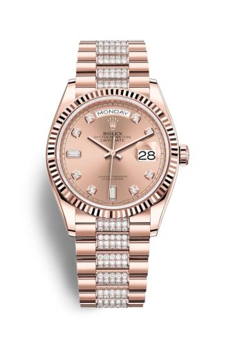 Rolex 128235-0019 : Day-Date 36 Everose Gold / Fluted / Rose-Diamond / President-Diamond