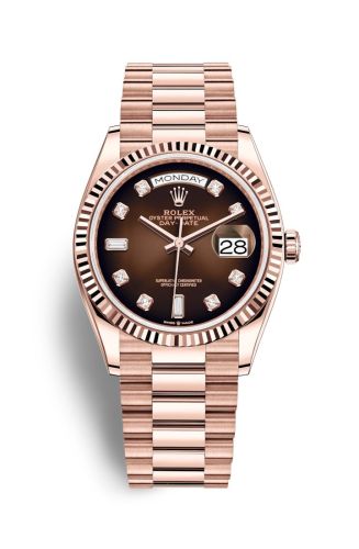 Rolex 128235-0037 : Day-Date 36 Everose Gold / Fluted / Brown Ombré-Diamond / President