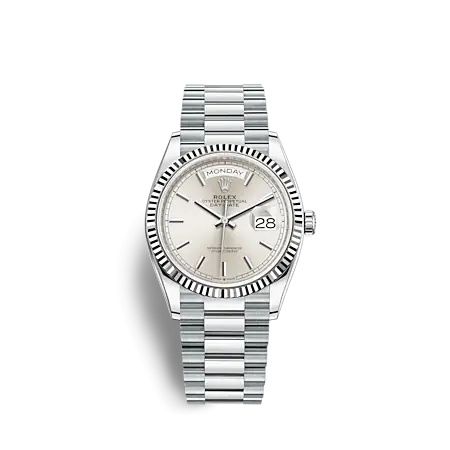Rolex 128236-0001 : Day-Date 36 Platinum - Fluted / Silver / President