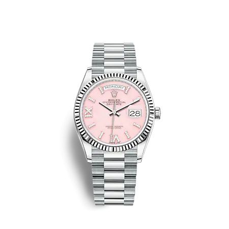 Rolex 128236-0006 : Day-Date 36 Platinum - Fluted / Pink Opal / President