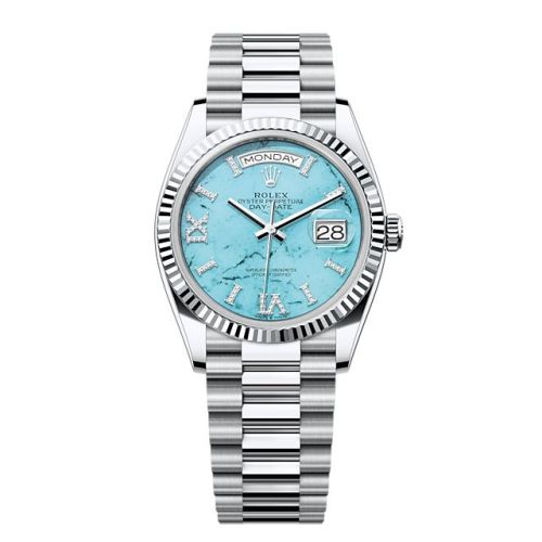Rolex 128236-0011 : Day-Date 36 Platinum - Fluted / Turquoise / President