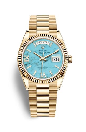 Rolex 128238-0071 : Day-Date 36 Yellow Gold / Fluted / Turquoise / President