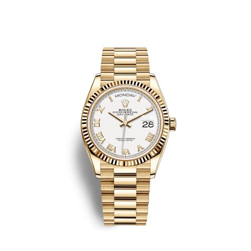 Rolex 128238-0076 : Day-Date 36 Yellow Gold / Fluted / White - Roman / President
