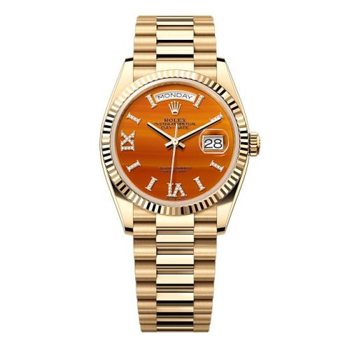 Rolex 128238-0088 : Day-Date 36 Yellow Gold - Fluted / Carnelian / President