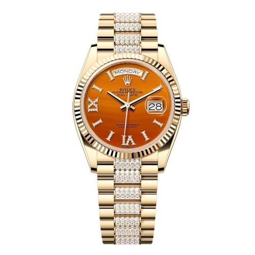 Rolex 128238-0089 : Day-Date 36 Yellow Gold - Fluted / Carnelian / President - Diamond