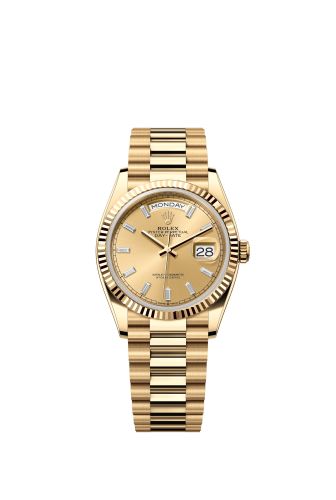 Rolex 128238-0132 : Day-Date 36 Yellow Gold / Fluted / Champagne - Baguette / President