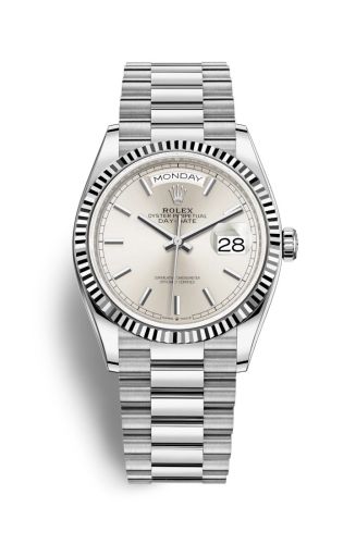 Rolex 128239-0005 : Day-Date 36 White Gold / Fluted / Silver / President