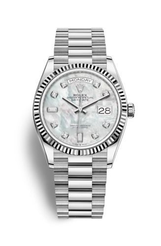 Rolex 128239-0007 : Day-Date 36 White Gold / Fluted / MOP-Diamond / President
