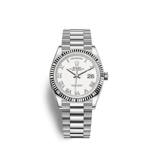 Rolex 128239-0038 : Day-Date 36 White Gold Fluted / White - Roman / President