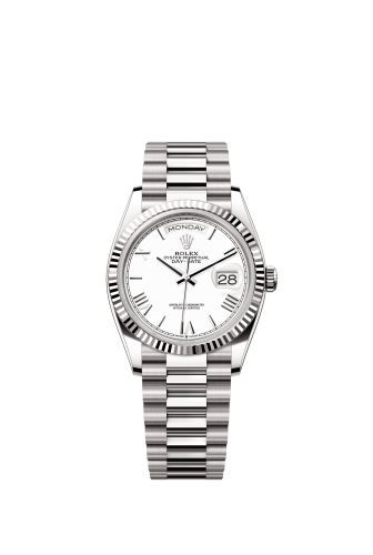 Rolex 128239-0059 : Day-Date 36 White Gold - Fluted / White - Roman / President