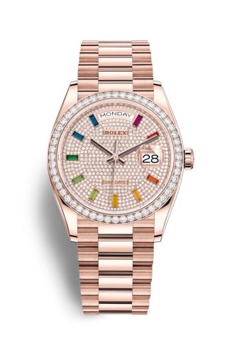 Rolex 128345RBR-0042 : Day-Date 36 Everose Gold / Diamond / Paved-Rainbow / President