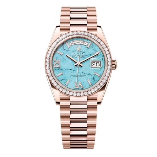 Rolex 128345RBR-0064 : Day-Date 36 Everose Gold - Diamond / Turquoise / President
