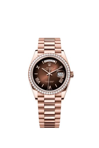 Rolex 128345RBR-0075 : Day-Date 36 Everose Gold - Fluted / Brown Ombré - Roman / President