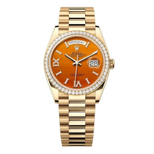 Rolex 128348RBR-0049 : Day-Date 36 Yellow Gold - Diamond / Carnelian / President