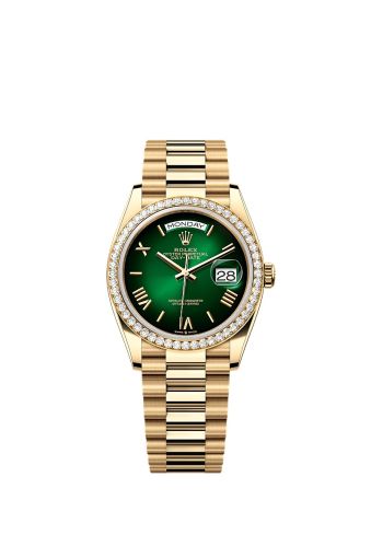 Rolex 128348RBR-0068 : Day-Date 36 Yellow Gold Diamond / Green - Ombré / President