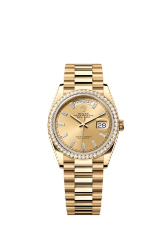 Rolex 128348RBR-0080 : Day-Date 36 Yellow Gold - Diamond / Champagne - Baguette / President