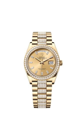 Rolex 128348RBR-0081 : Day-Date 36 Yellow Gold - Diamond / Champagne - Baguette / President - Diamond